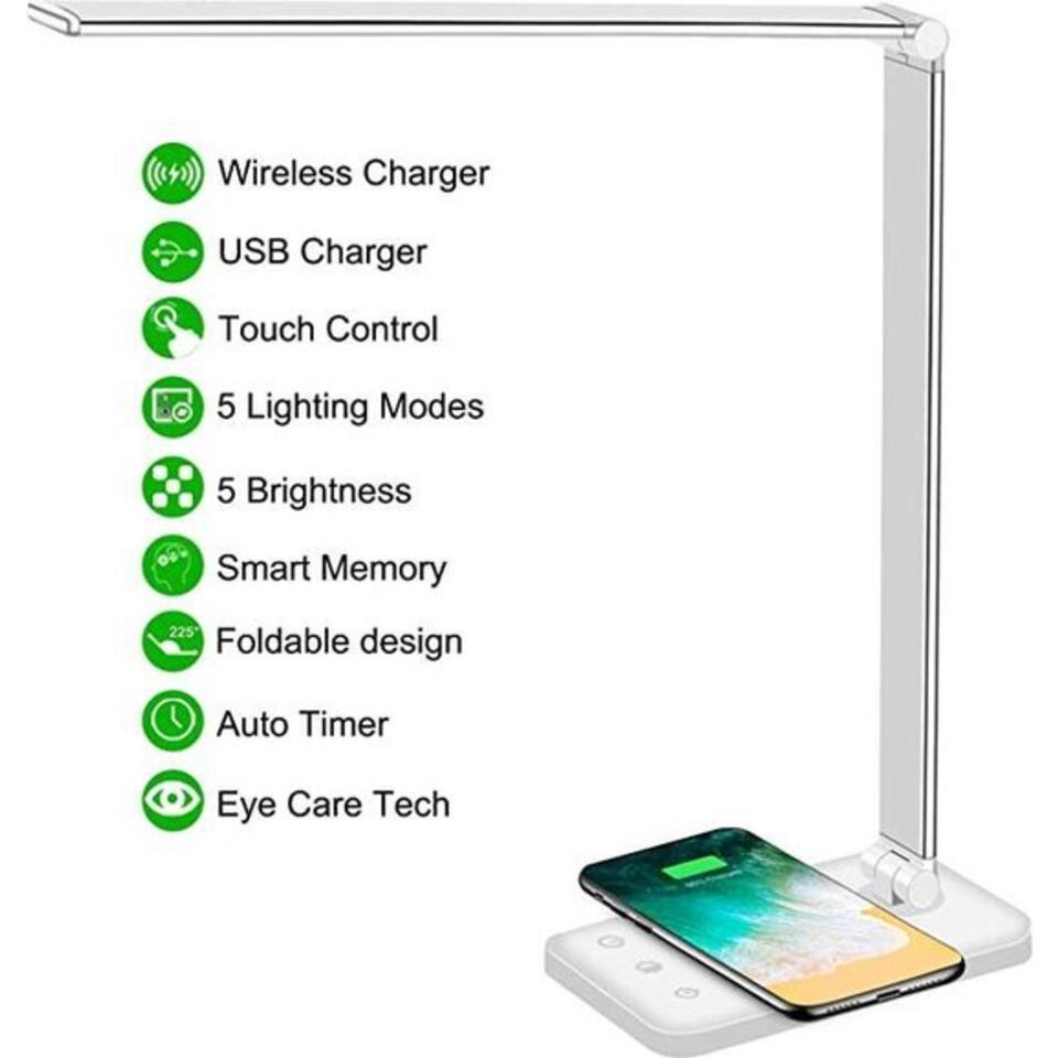 LED Bureaulamp - Draadloos Opladen Voor Telefoon