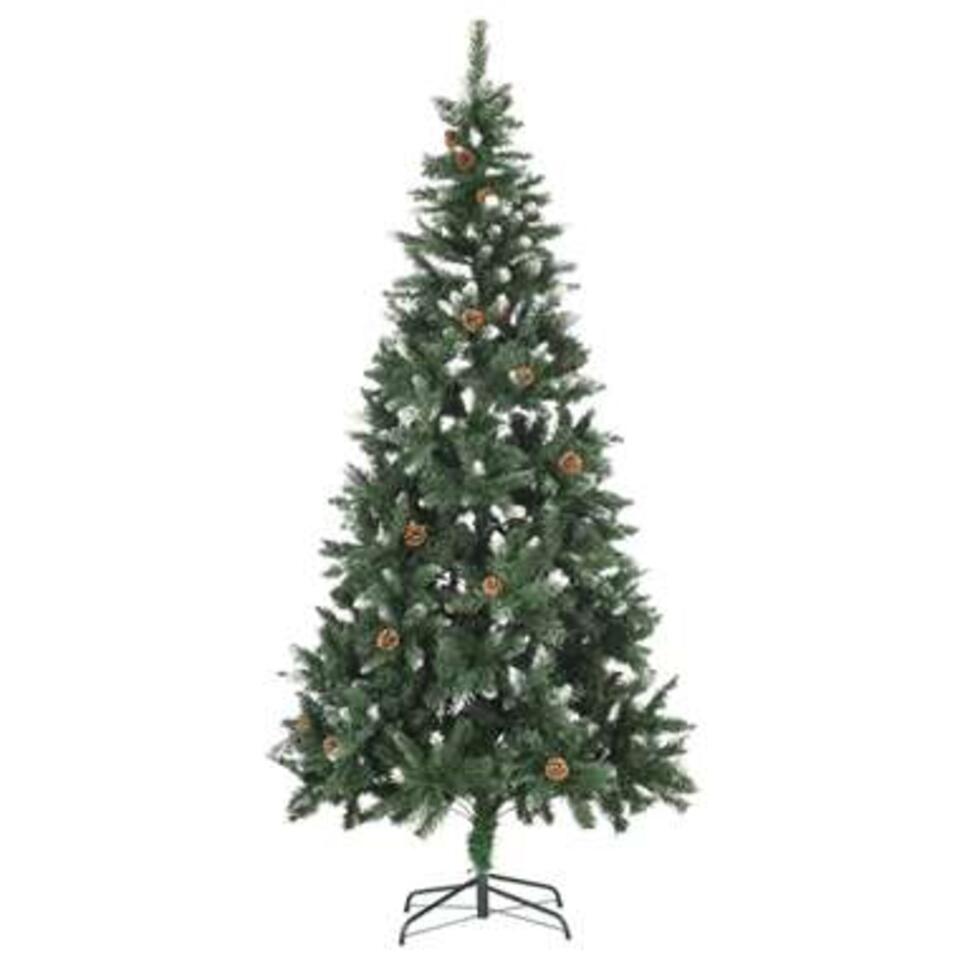 vidaXL Kunstkerstboom met dennenappels en wit glitter - 210 cm