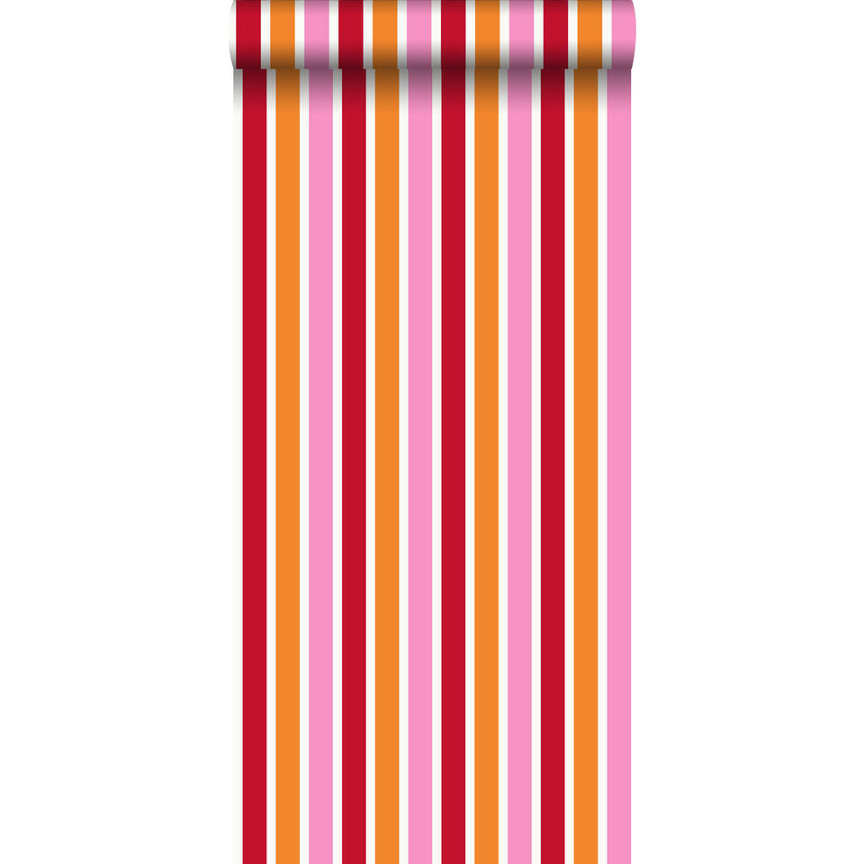 ESTAhome behang - strepen - roze en oranje - 53 cm x 10,05 m product