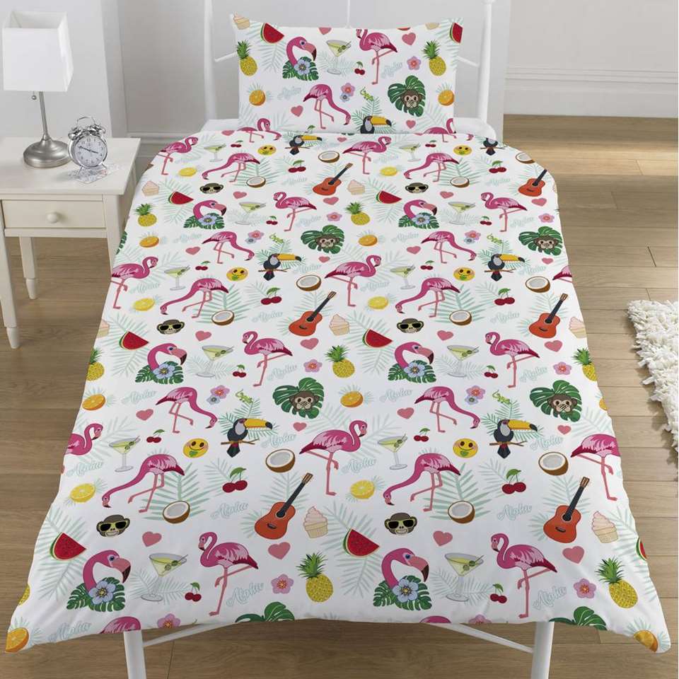 pakket krekel Fabrikant Emoji Flamingo - Dekbedovertrek - Eenpersoons - 135 x 200 cm - Multi | Leen  Bakker
