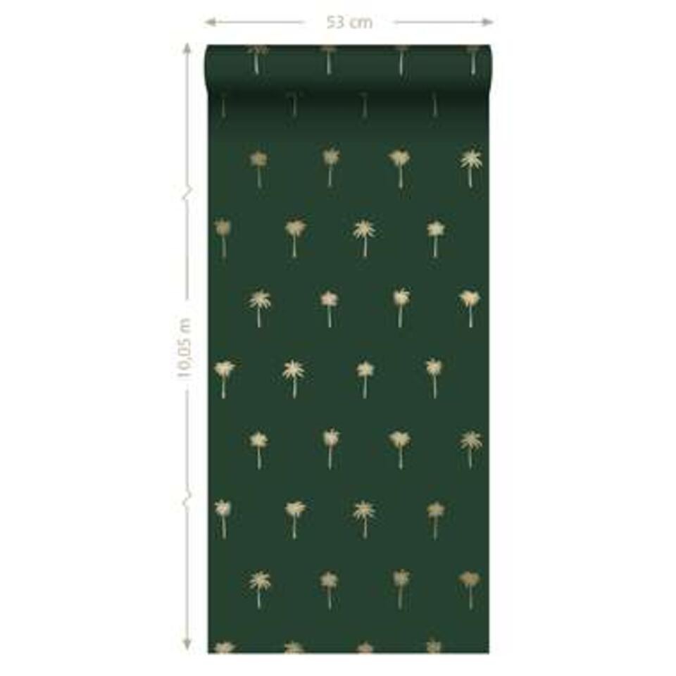 visie volgorde tennis ESTAhome behang - palmbomen - emerald groen en goud - 0.53 x 10.05 m | Leen  Bakker