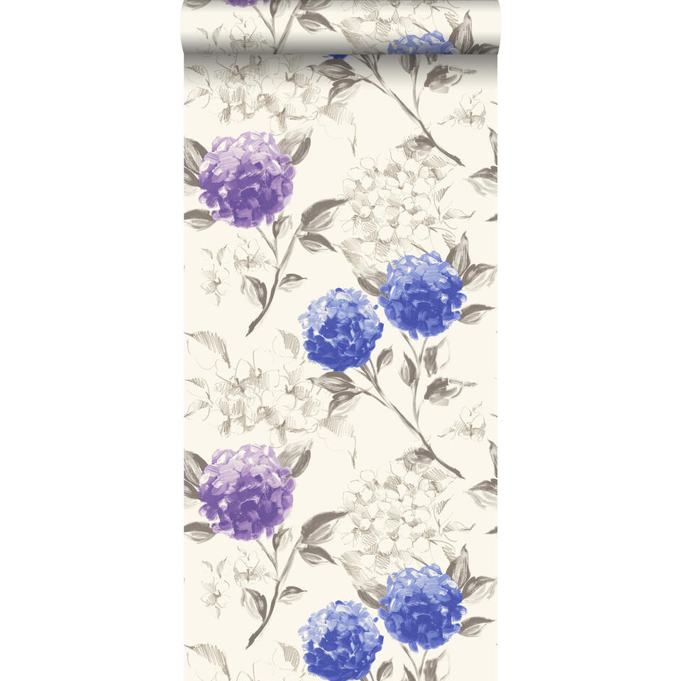 ESTAhome behang - hortensia's - diepblauw en paars - 53 cm x 10,05 m product