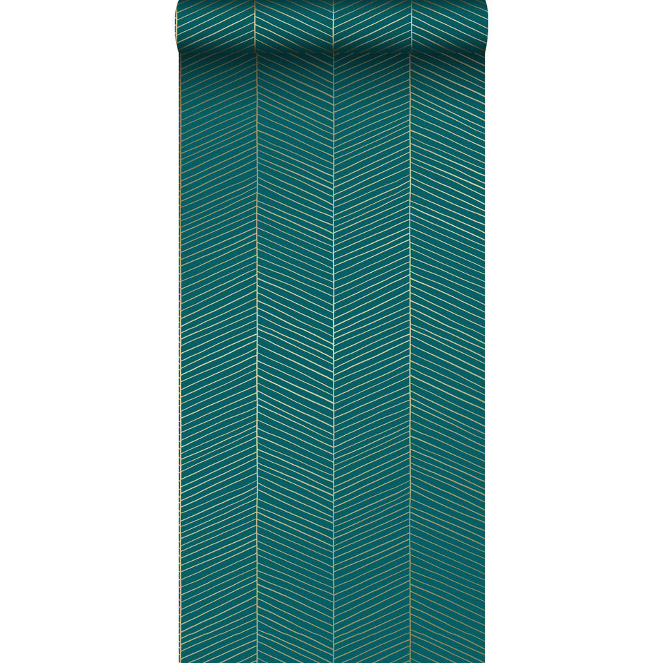 ESTAhome behang - visgraat-motief - groen en goud - 0.53 x 10.05 m product