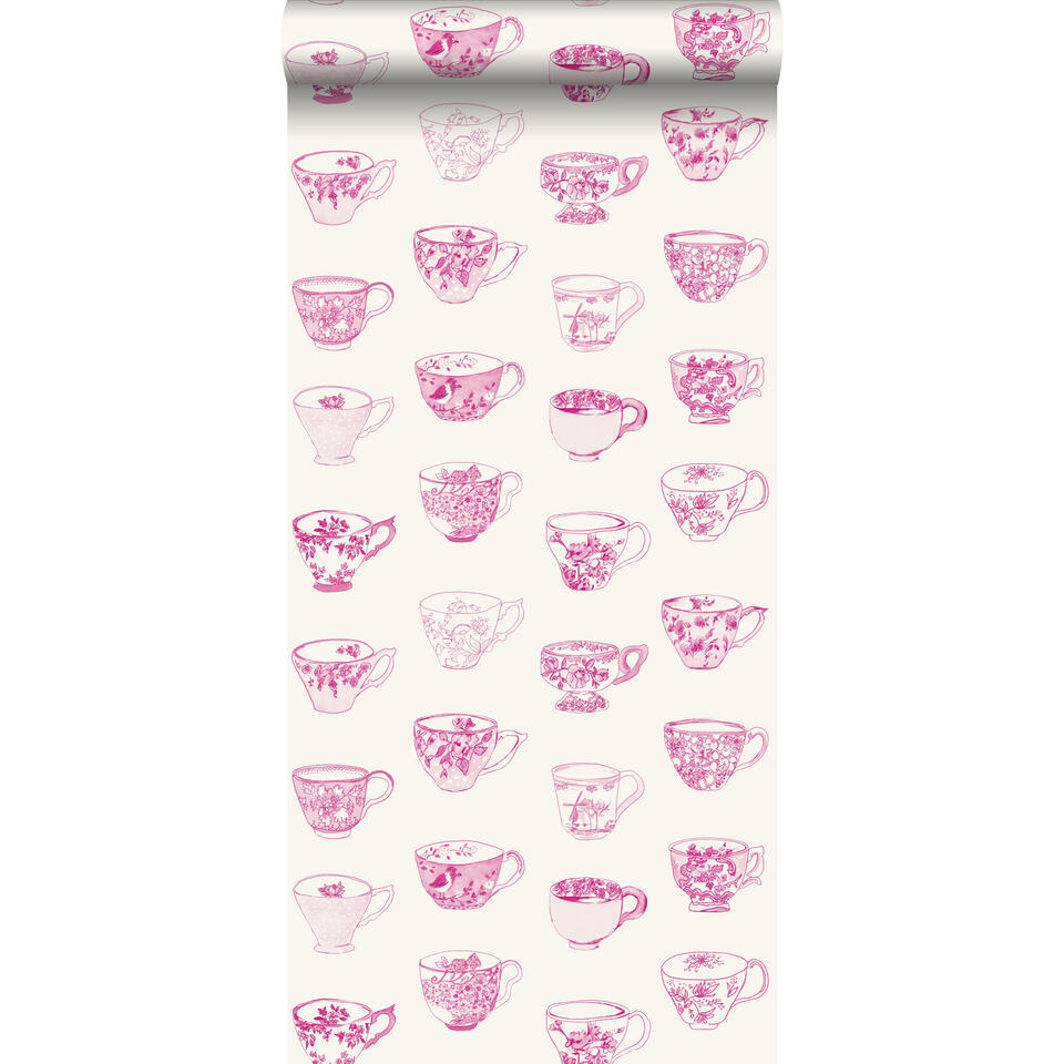 ESTAhome behang - kopjes en schoteltjes - roze - 53 cm x 10,05 m product