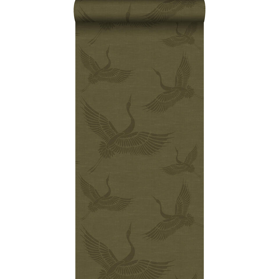 Origin behang - kraanvogels - mosterdgroen - 0.53 x 10.05 m product