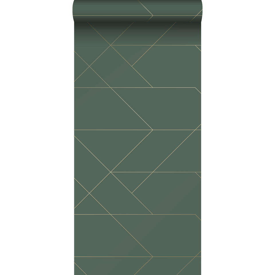 ESTAhome behang - grafische lijnen - groen en goud - 0.53 x 10.05 m product