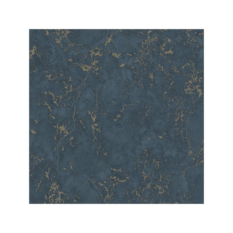Dutch Wallcoverings - Reflets marmer blauw/goud - 0,53x10,05m | Bakker