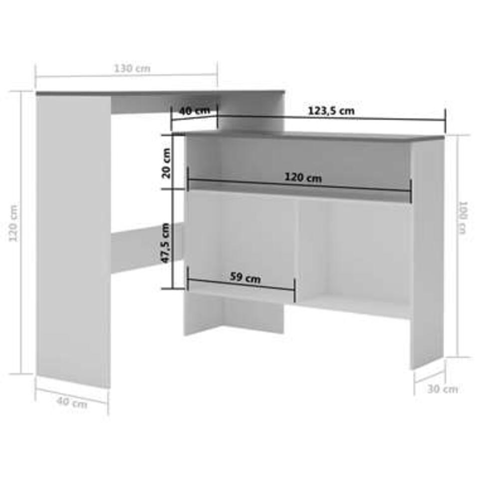 VIDAXL Bartafel met 2 tafelbladen 130x40x120 cm wit en grijs