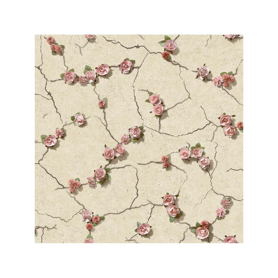 Dutch Wallcoverings - Escapade beton/bloem beige/roze - 0,53x10,05m