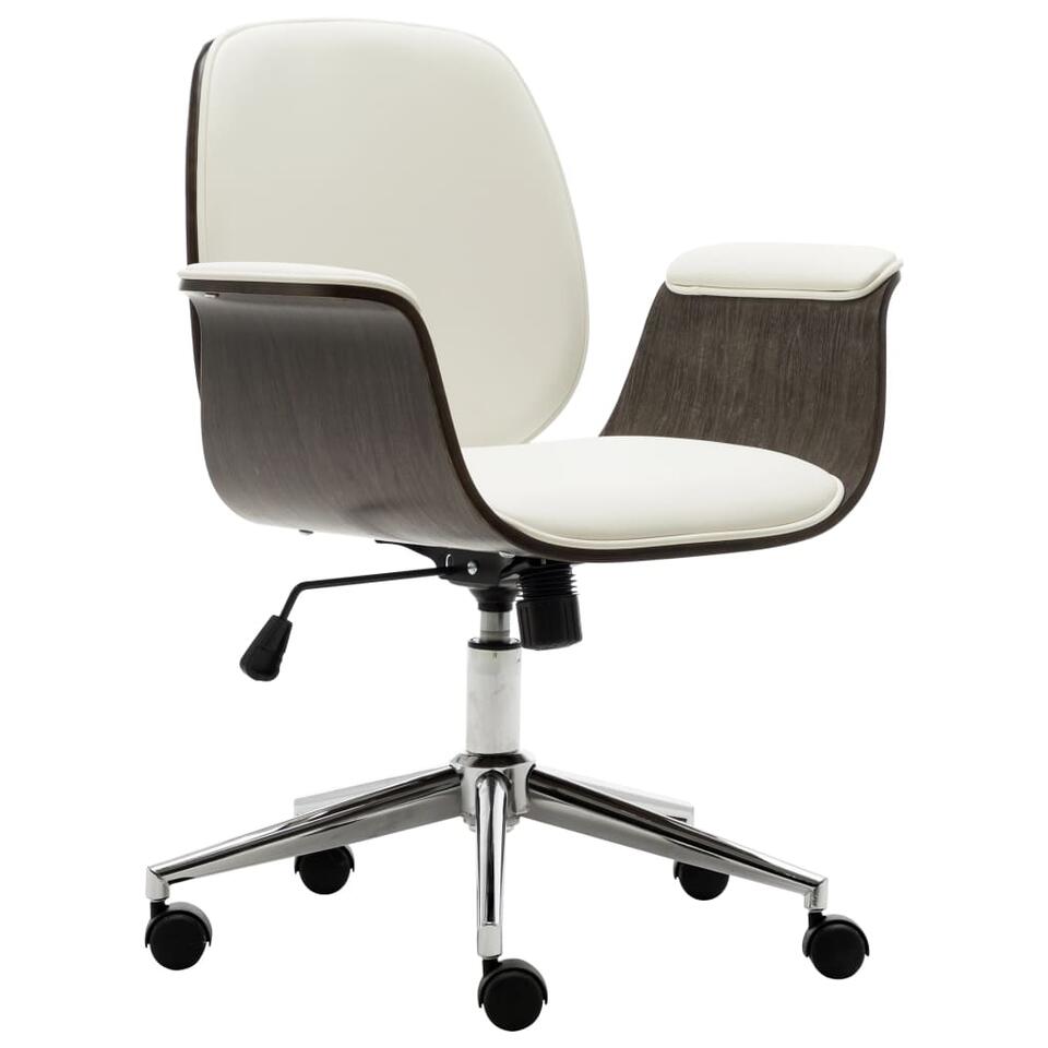 VIDAXL Kantoorstoel - gebogen hout en kunstleer - wit