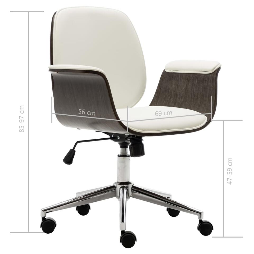VIDAXL Kantoorstoel - gebogen hout en kunstleer - wit