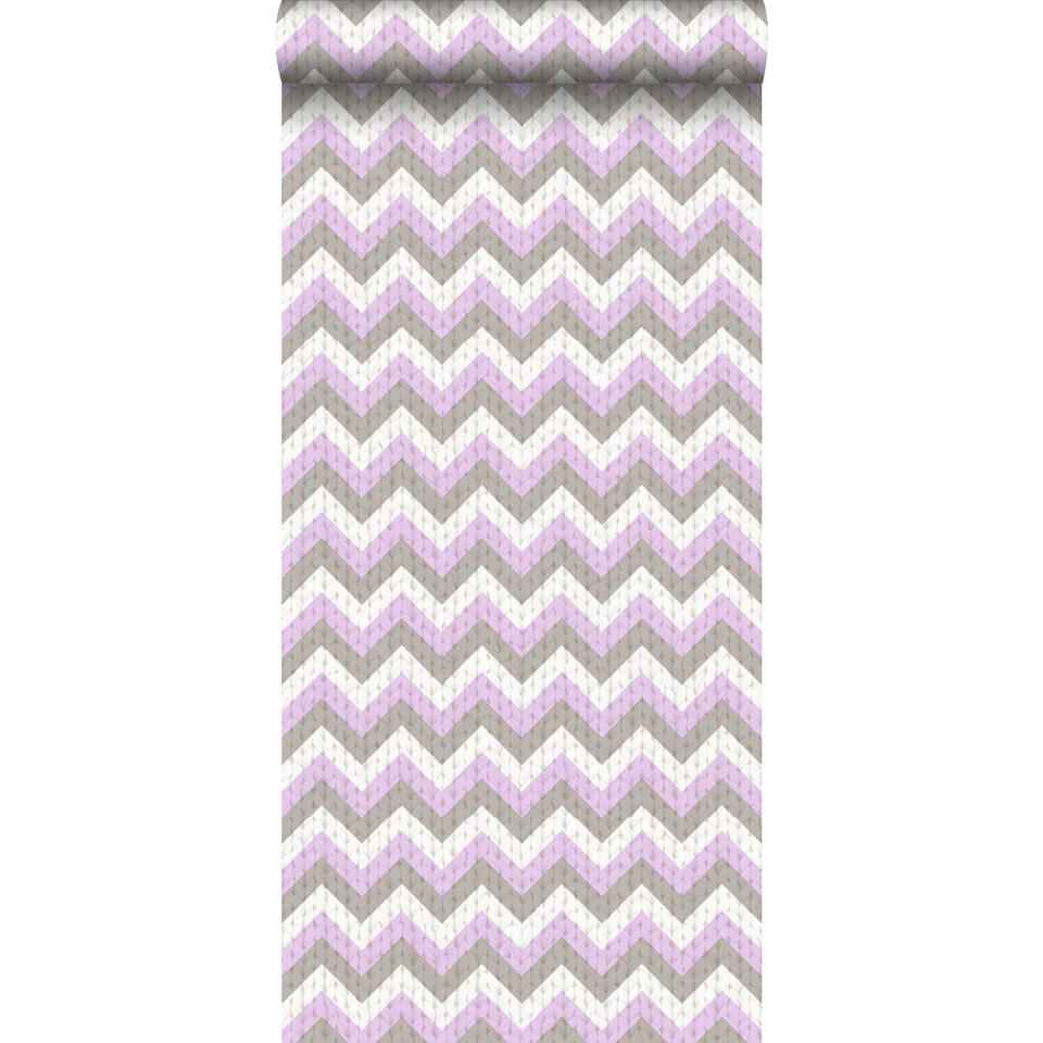 ESTAhome behang - zigzag motief - taupe en paars - 53 cm x 10,05 m product