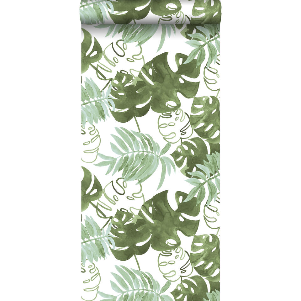 ESTAhome behang - jungle bladeren - olijfgroen - 53 cm x 10,05 m product