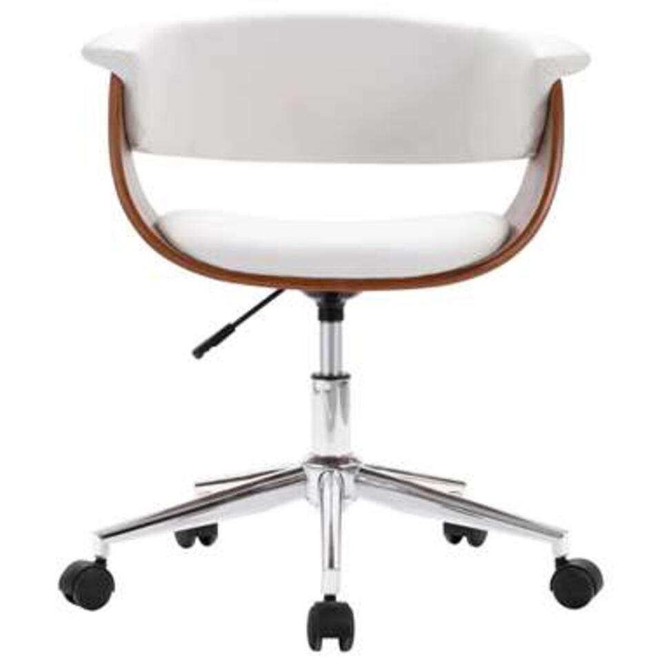 VIDAXL Kantoorstoel - draaibaar - gebogen hout en kunstleer - wit