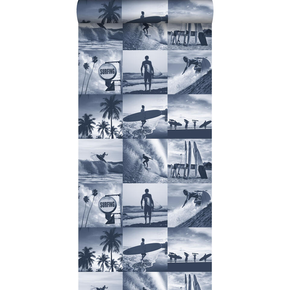ESTAhome behang - foto's van surfers - donkerblauw - 0.53 x 10.05 m product