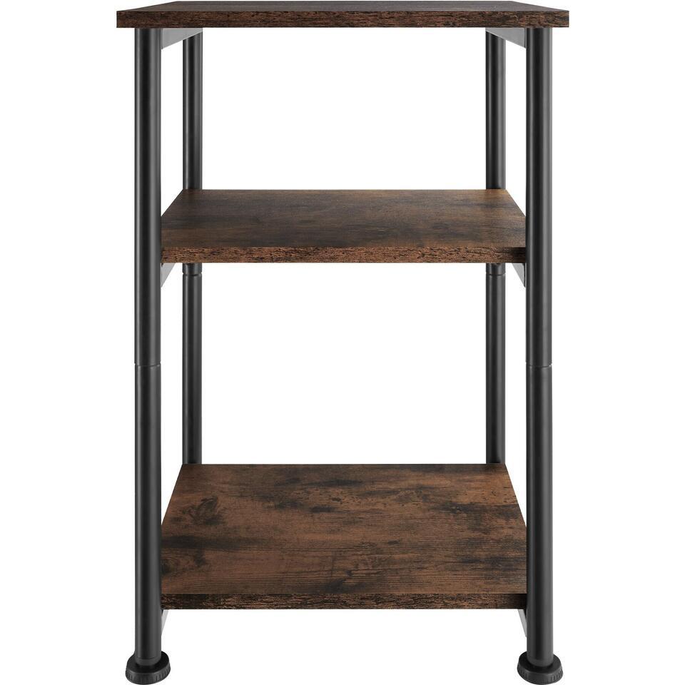 tectake® Salontafel van hout en metaal, industrieel design - Woonkamertafel met opbergplank - Zeshoekig, 86,5 x 75 x 46,5 cm - Zwart metalen frame