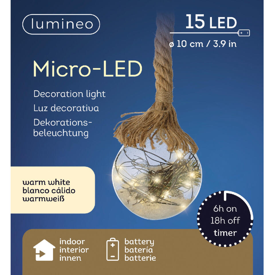 Lumineo Kerstbal - Met Led Licht - D10 Cm - Aan Touw | Leen Bakker