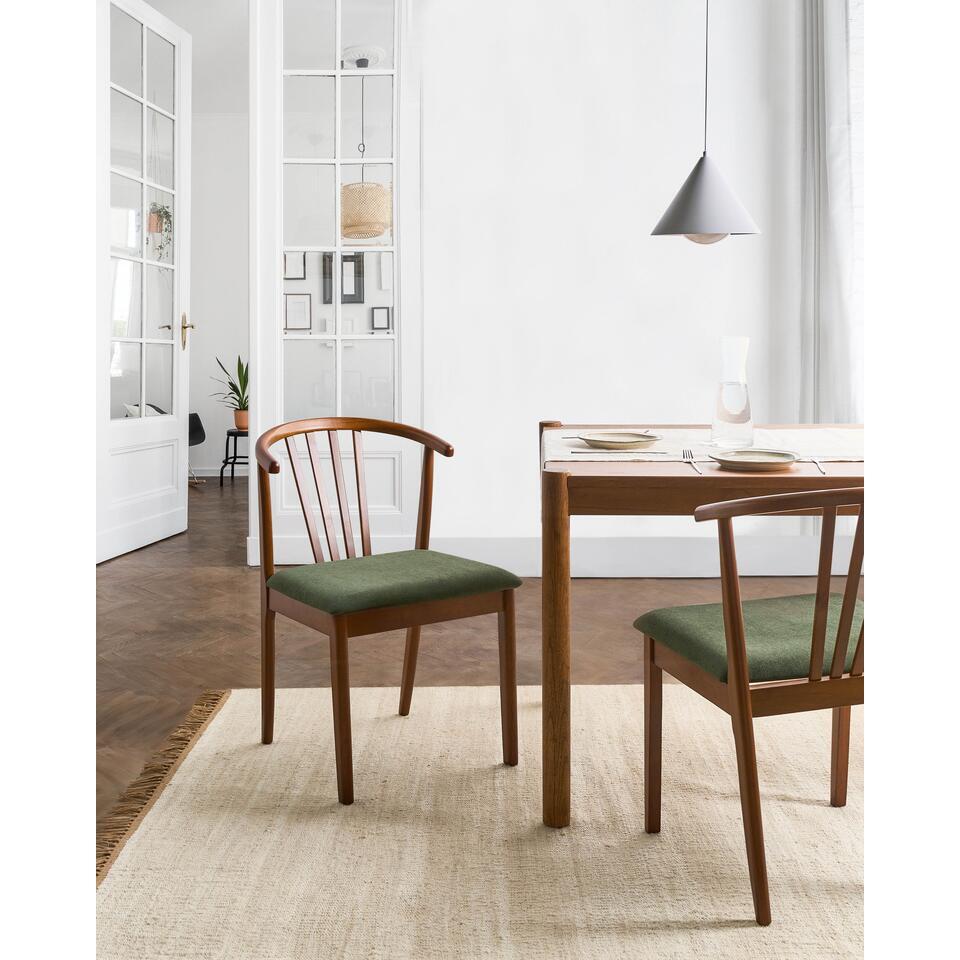 Giga Meubel Eetkamerstoel Alexia - Groen/Walnoot - Set van 2 – vtwonen