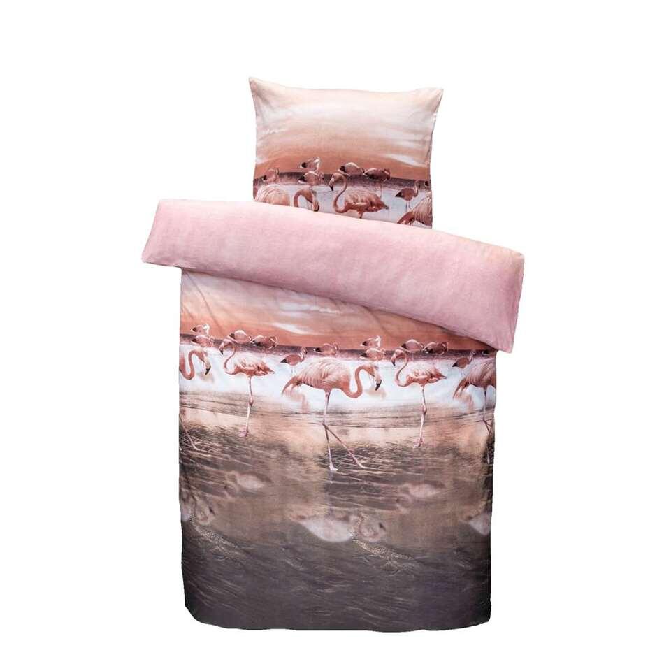 kralen Rechtsaf hulp in de huishouding Comfort dekbedovertrek Flamingo - roze - 140x200 cm | Leen Bakker