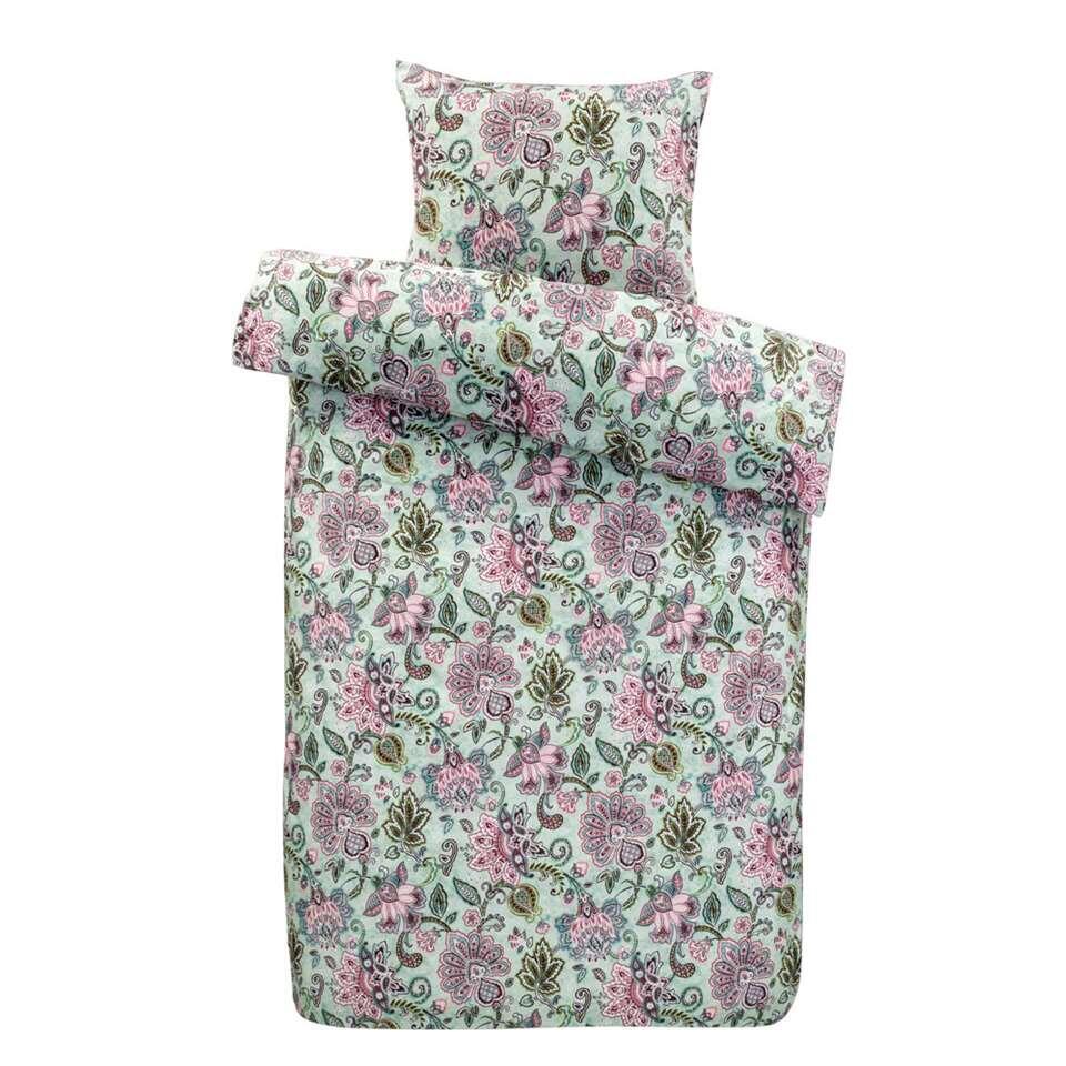 Leenbakker Comfort dekbedovertrek Pippa - groen/roze - 140x200/220 cm aanbieding