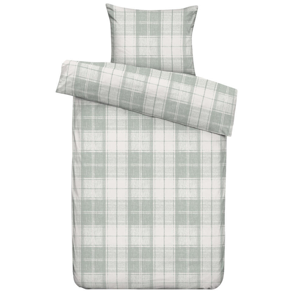 Leen Bakker - Dekbedovertrek Laurens - Off-white/ - 140x200/220 Cm - Katoen/Polyester - Groen