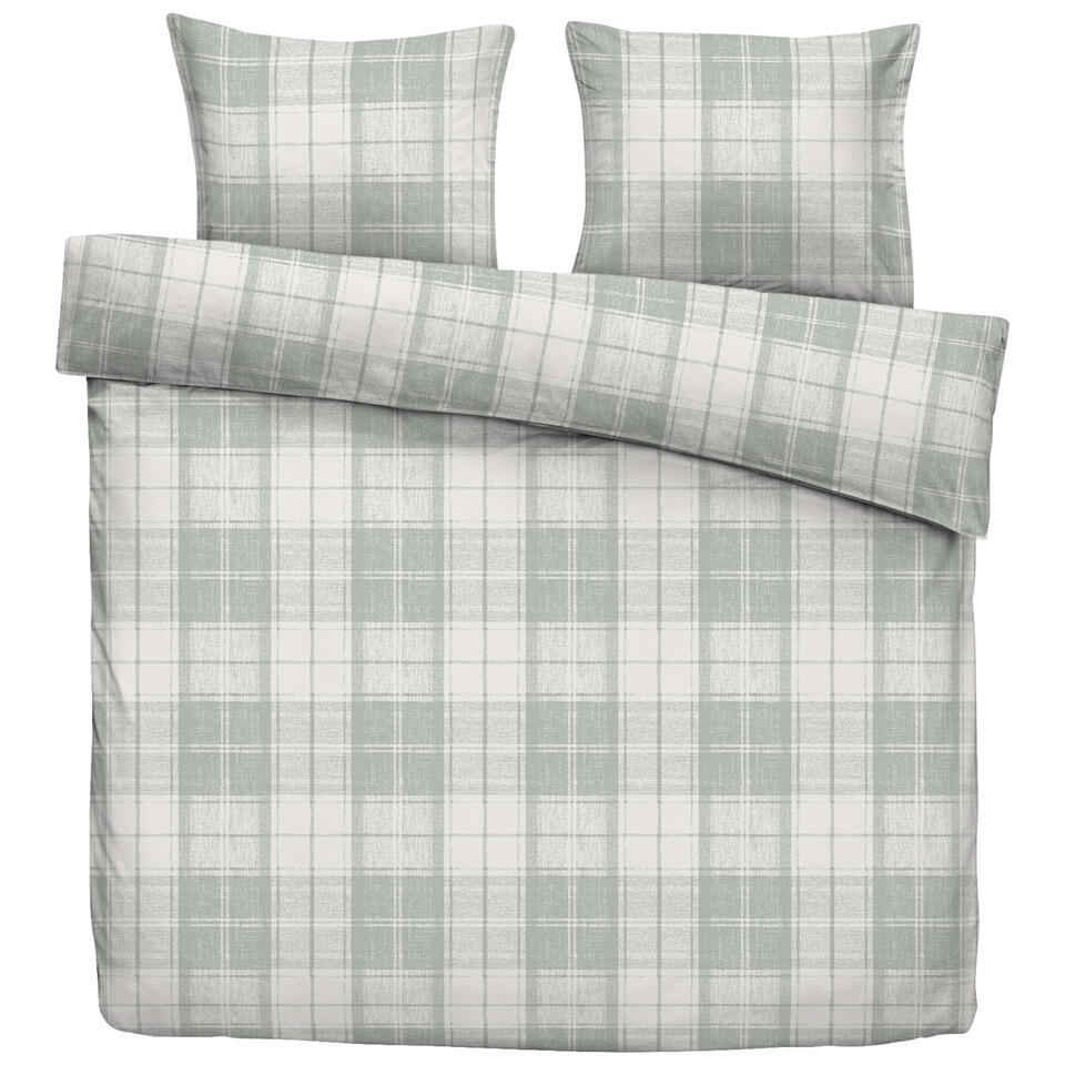 2e Halve Prijs Leen Bakker - Dekbedovertrek Laurens - Off-white/ - 200x200/220 Cm - Katoen/Polyester - Groen