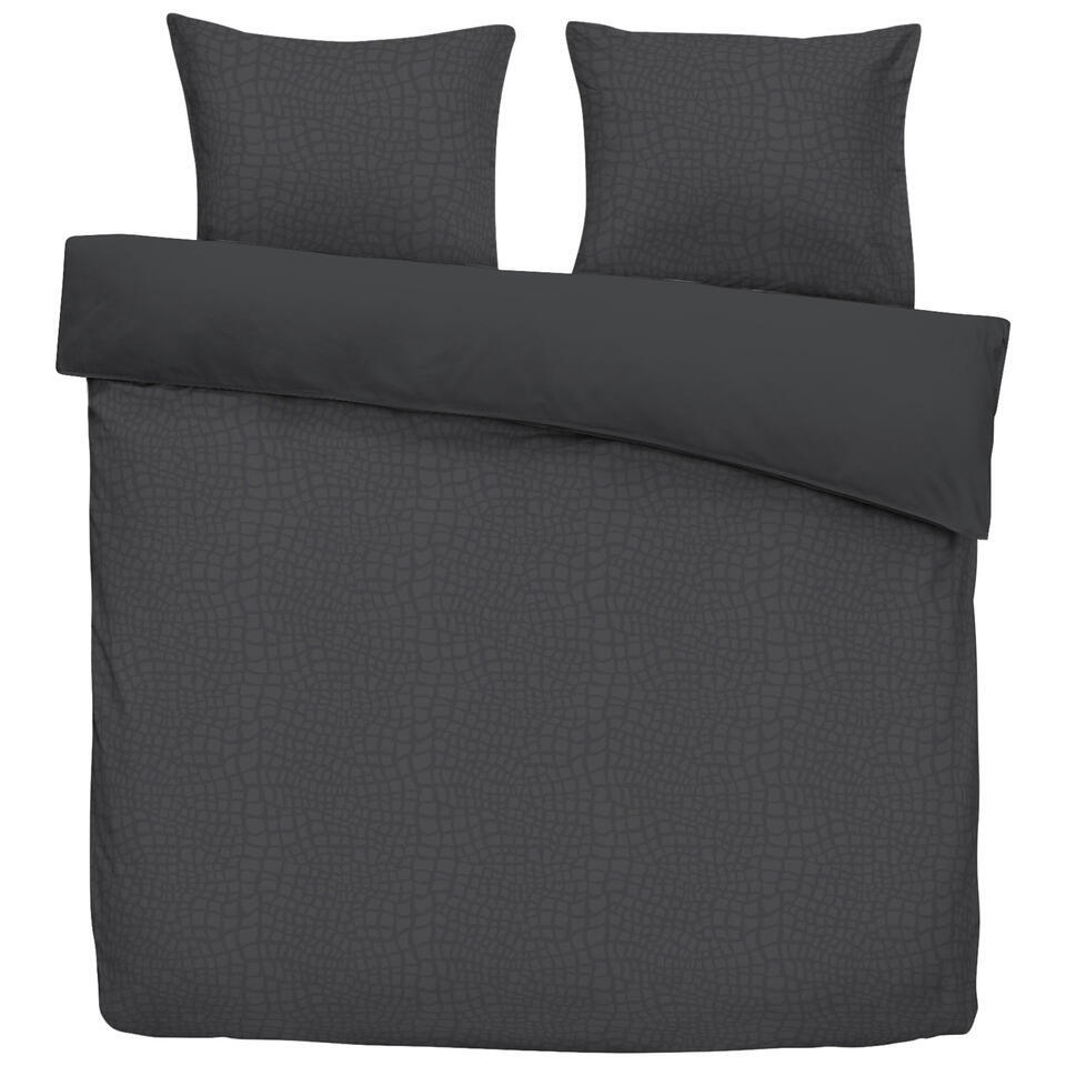 2e Halve Prijs Leen Bakker - Dekbedovertrek Cozy Contour - Antraciet - 240x220 Cm - Polyester - Grijs