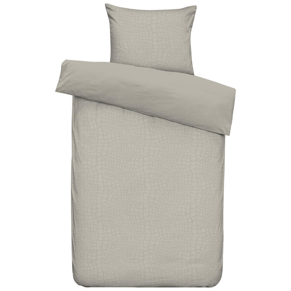 Leen Bakker - Dekbedovertrek Cozy Contour - Zand - 140x220 Cm - Polyester - Beige#Grijs