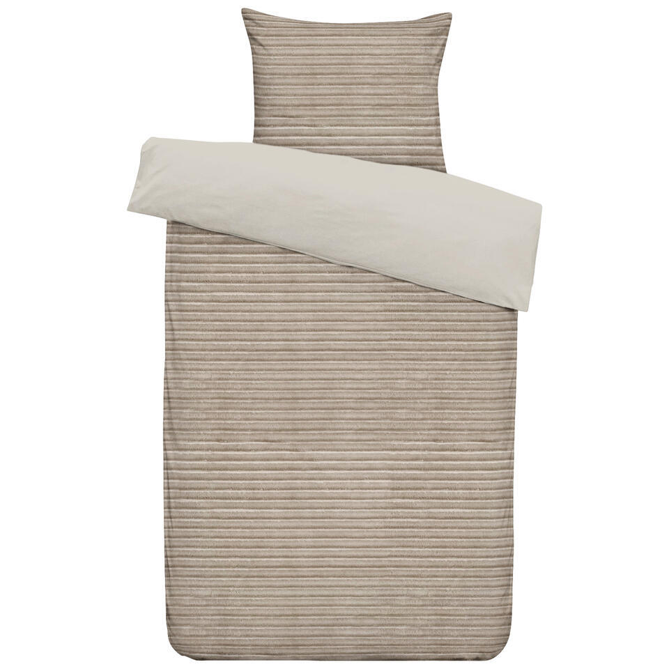 Leen Bakker - Dekbedovertrek Pluch Lines - Zand - 140x220 Cm - Polyester - Beige