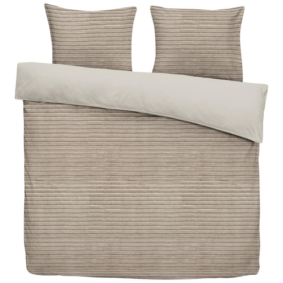 2e Halve Prijs Leen Bakker - Dekbedovertrek Pluch Lines - Zand - 240x220 Cm - Polyester - Beige