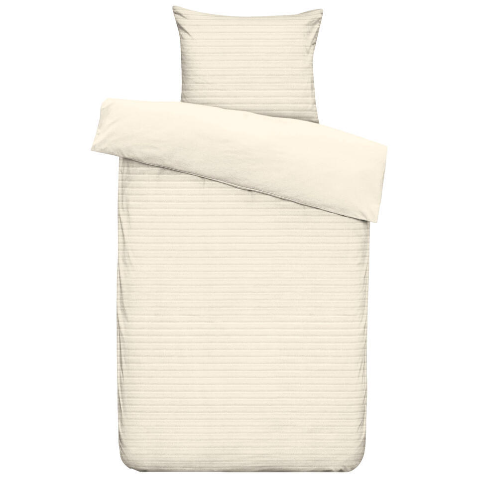 Leen Bakker - Dekbedovertrek Pluch Lines - Off-white - 140x220 Cm - Polyester - Crème