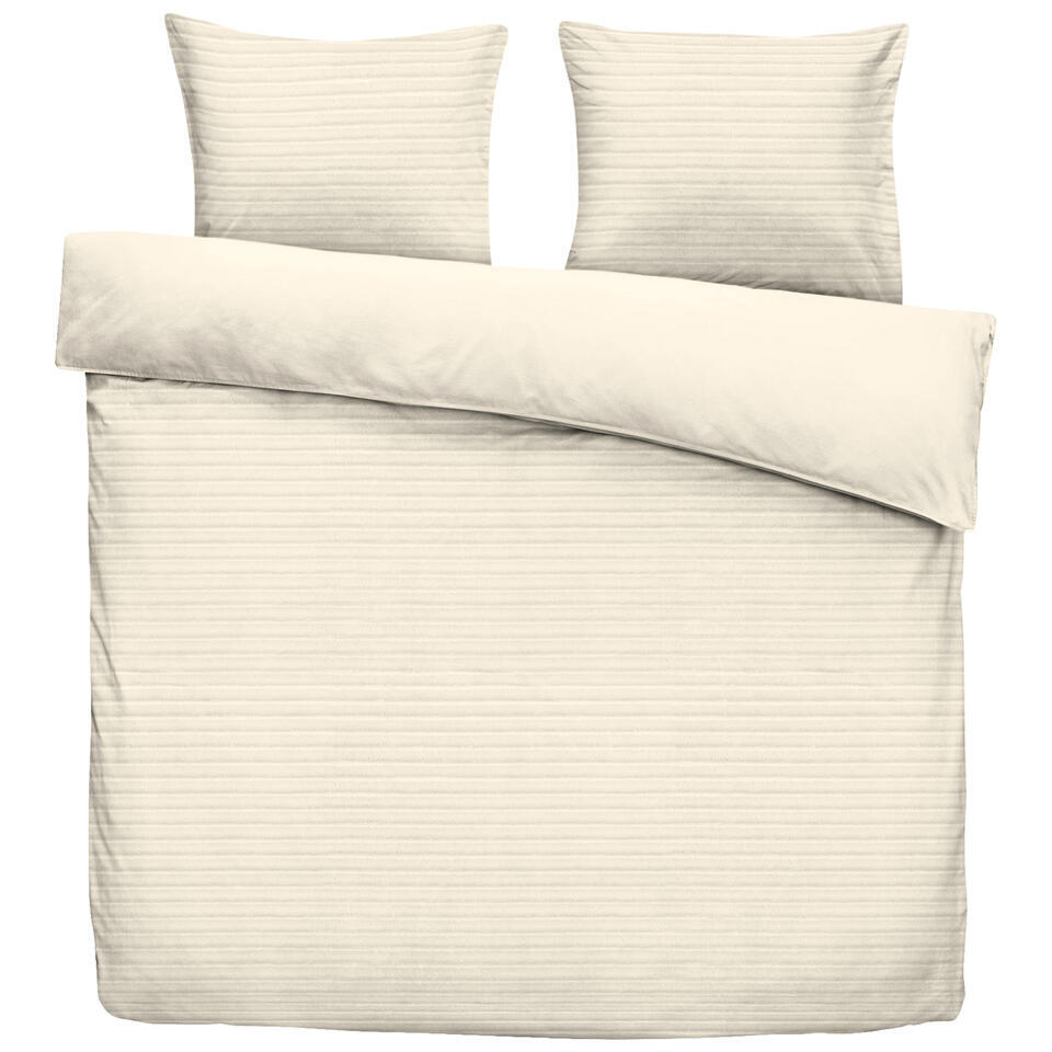 2e Halve Prijs Leen Bakker - Dekbedovertrek Pluch Lines - Off-white - 240x220 Cm - Polyester - Wit#Crème
