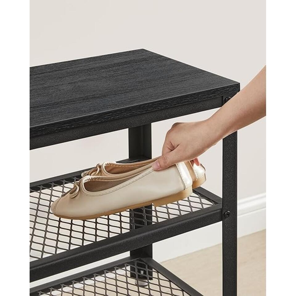 ZHOOGE Schoenenbank Met Zitting - Zitbank Met Schoenenrek 47x30x43 Cm Zwart - Tot 150kg