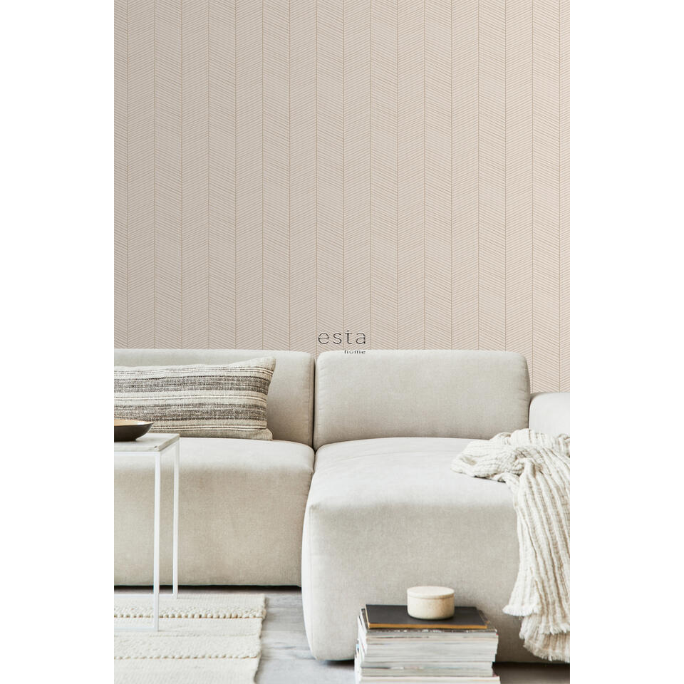 Estahome Behang Visgraat Motief Zandkleurig En Beige X