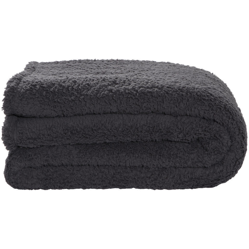 Op=Op | Leen Bakker - Sprei Teddy - Antraciet - 240x220 Cm - Polyester - Grijs