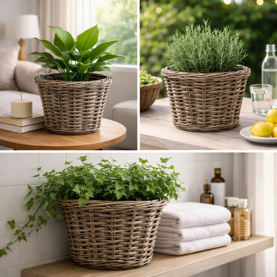 Klocke Plantenmand, grijs, rond, 55 cm, wilg, voor tuin, plantenbak, binnen en buiten, decoratie Klocke Plantenmand, grijs, rond, 55 cm, wilg, voor tuin, plantenbak, binnen en buiten, decoratie