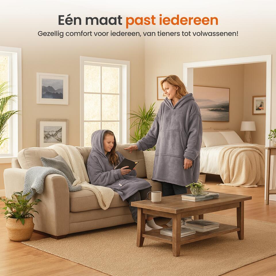 Voor Vrouwen En Mannen één Maat Oversized Hoodie Deken Trui - Extra Lange Capuchon Met Mouwen - Zakken - One Size Voor Vrouwen & Mannen - Donkergrijs Blanket Hoodie