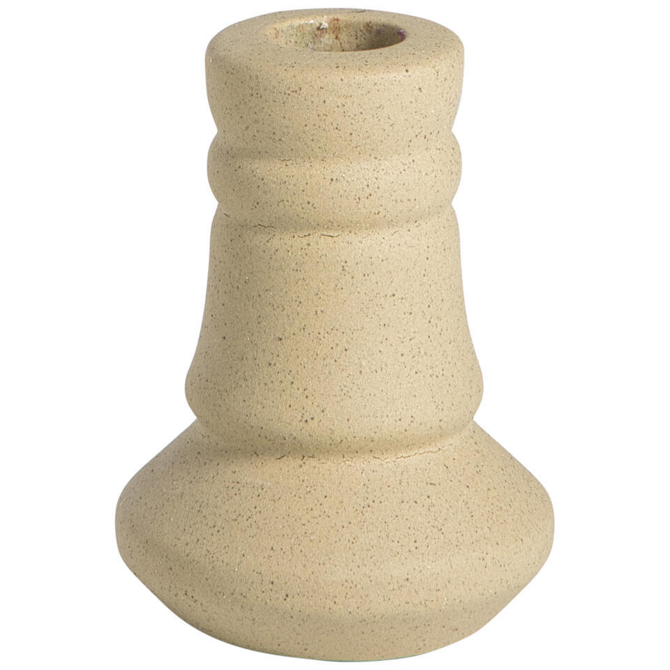 Leen Bakker - Kandelaar Malmo Licht Bruin - 10xØ7 Cm - Keramiek - Crème#Bruin