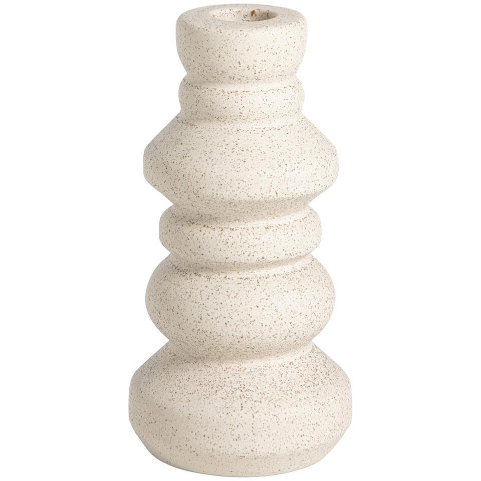 Leen Bakker - Kandelaar Malmo Off-white - 15xØ7,5 Cm - Keramiek - Beige#Wit#Crème
