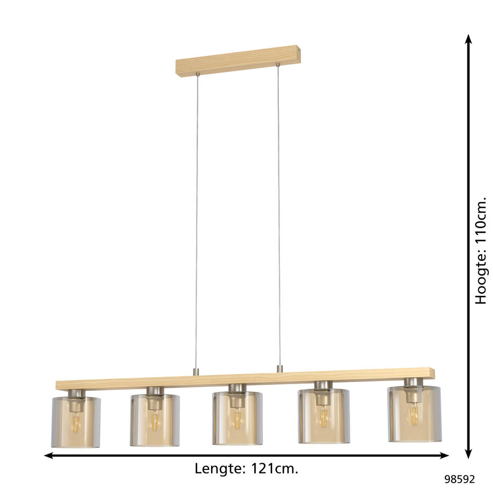 EGLO Castralvo Hanglamp - 5 Lichts - E27 - Hout/Glas - Bruin | Leen Bakker