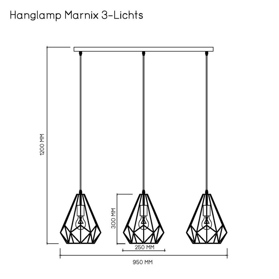 Hanglamp Marnix 3 lichts - zwart - 120x25 cm