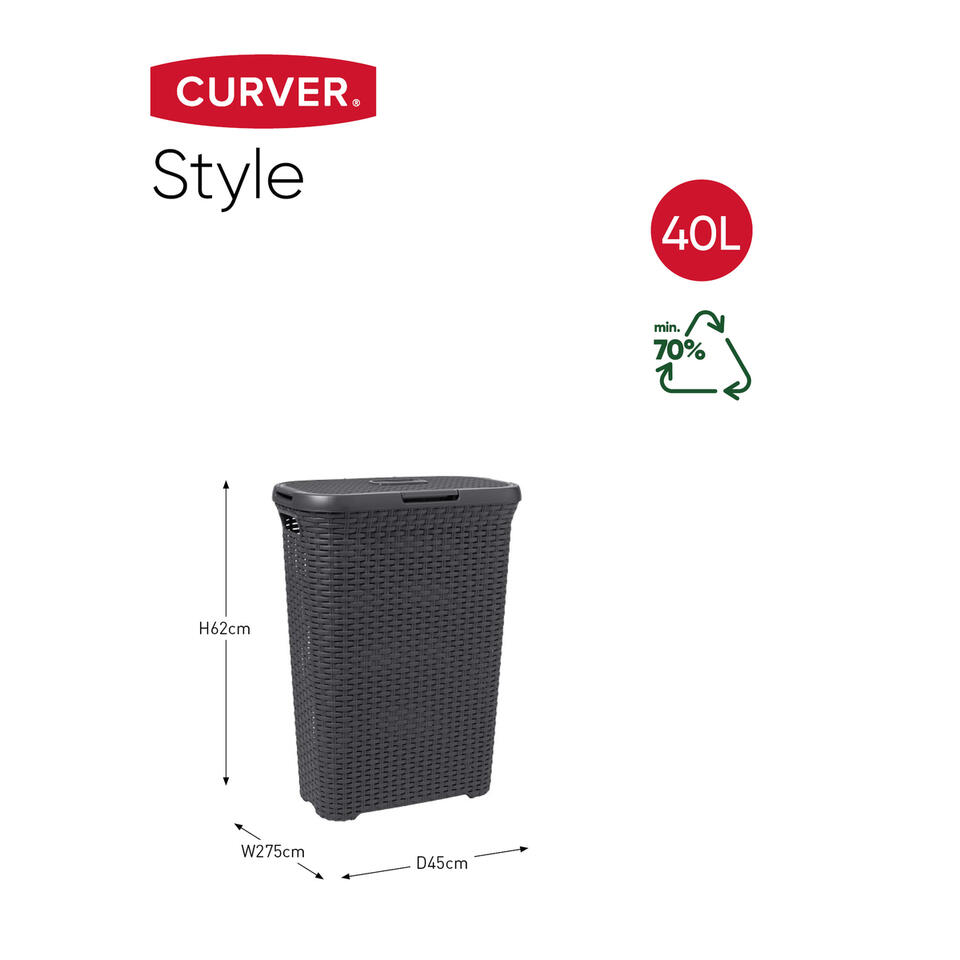 Onschuld doolhof Investeren Curver Style wasmand 40L - antraciet - 45x26,5x61,5 cm | Leen Bakker
