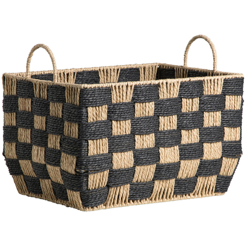 Leen Bakker - Mand Check Naturel/zwart - 32x40x30 Cm - Metaal/Papier - Bruin#Zwart