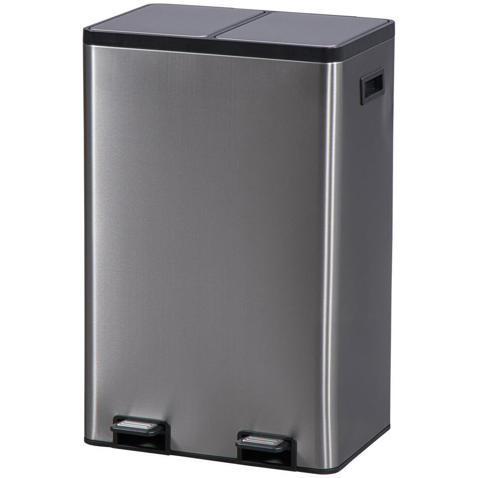 Leen Bakker Pedaalemmer Duo Gunmetal 60L Metaal Grijs 35.7x46.9x71.5 Cm