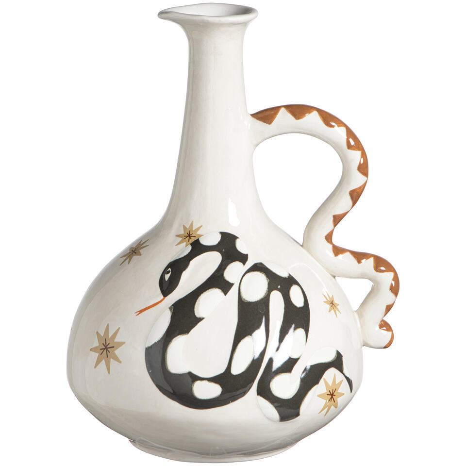 Leen Bakker - Vaas Snake Off-white - 26x20x18 Cm - Keramiek - Wit#Crème