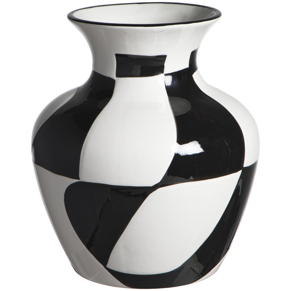 Leen Bakker Vaas Abstract Off white zwart 22xØ19 Cm Keramiek Wit Zwart