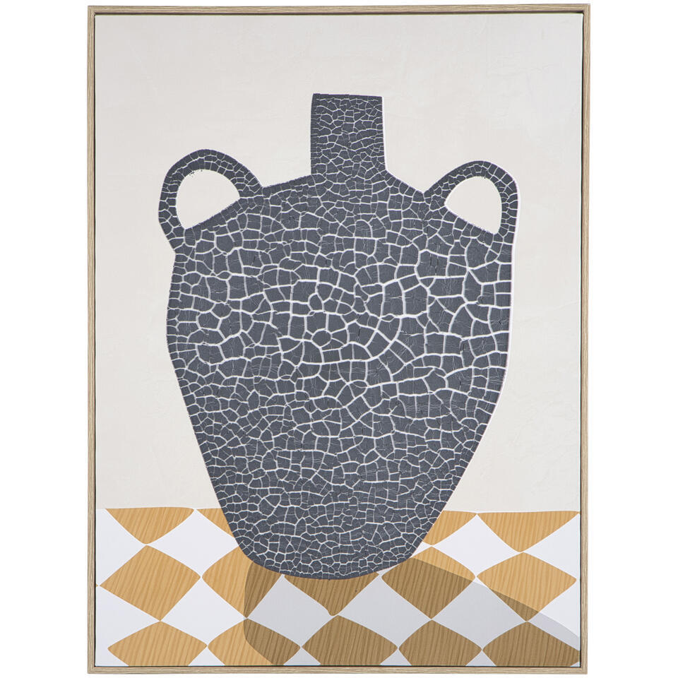 Leen Bakker - Schilderij Vase Off-white - 60x45 Cm - MDF - Geel#Crème#Grijs - 2.5x45x60 Cm