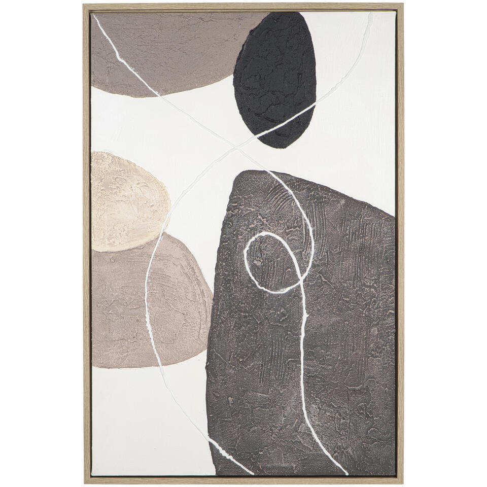15% korting - Leen Bakker - Schilderij Nevah Zandkleur - 90x60 Cm - MDF - Grijs#Wit#Zwart - 3.8x60x90 Cm