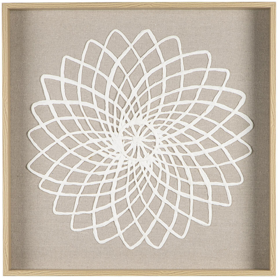 15% korting - Leen Bakker - Schilderij Flower Off-white /glas - 50x50 Cm - MDF - Crème#Beige#Wit - 5.5x50x50 Cm
