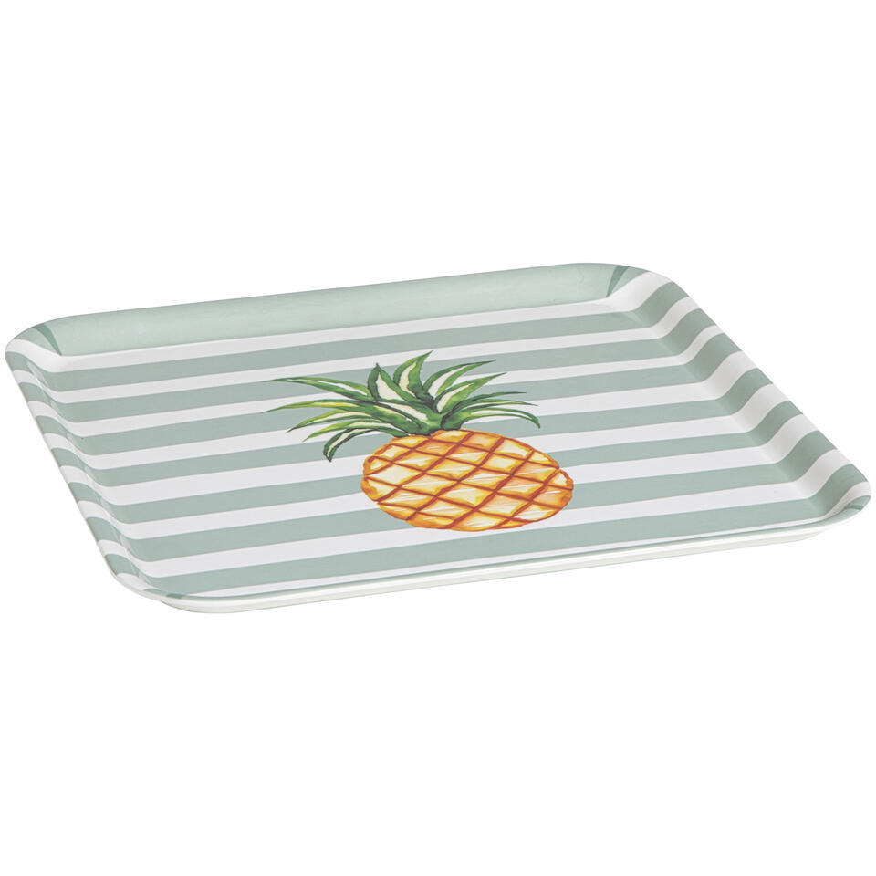 15% korting - Leen Bakker - Dienblad Ananas Lichtblauw/wit - 33x33 - Melamine - Blauw#Wit